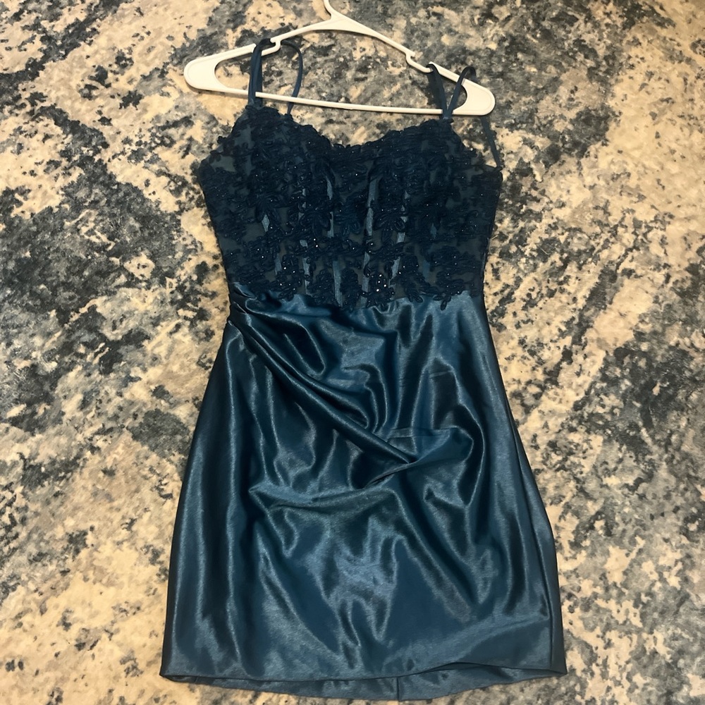 Elegant Teal Satin Dress